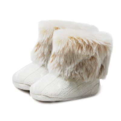 Stepping Stones Knit Faux Fur Cuff Boots in White - buybuy BABY