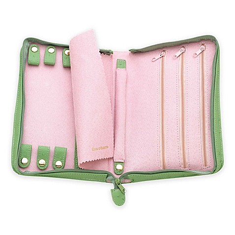 Reed & Barton Naples Zippered Jewelry Case in Green/Pink