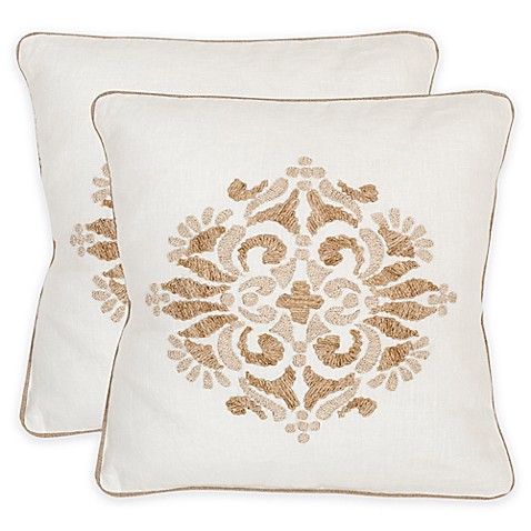 Safavieh Margherite 20-Inch Square Throw Pillows in Linen Cream (Set of 2) - Bed Bath & Beyond