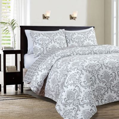 Monaco Reversible Quilt Set in Grey/White - Bed Bath & Beyond