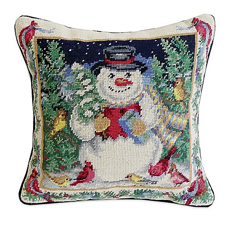 Snowman with Cardinals Needlepoint Throw Pillow - Bed Bath & Beyond