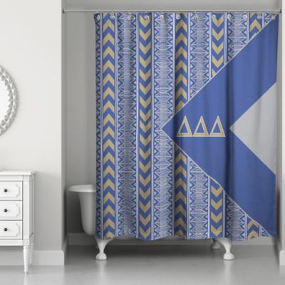 Buy Blue / Gold Curtains from Bed Bath & Beyond - Delta Delta Delta Shower Curtain in Blue/Grey/Gold