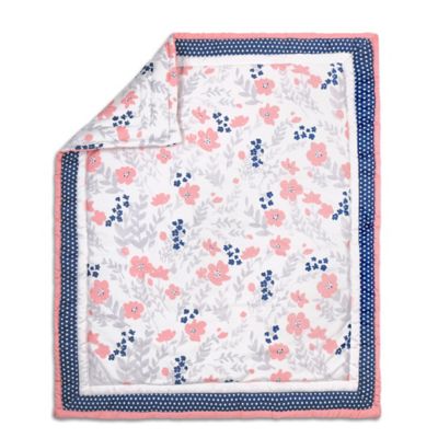 The Peanut Shell® Floral and Dot Quilt in Coral/Navy - buybuy BABY