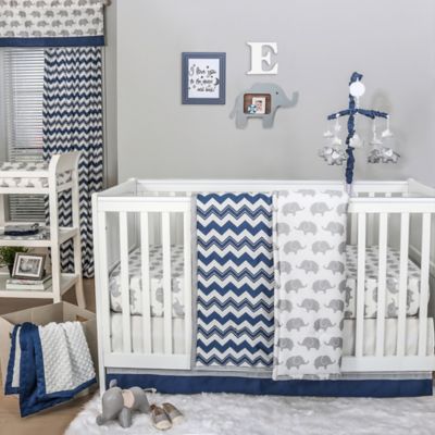 The Peanut Shell® Chevron Crib Bedding Collection in Navy ...