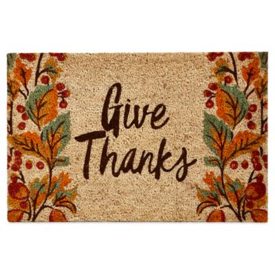 TAG® 18-Inch x 28-Inch Give Thanks Door Mat in Beige - Bed Bath & Beyond