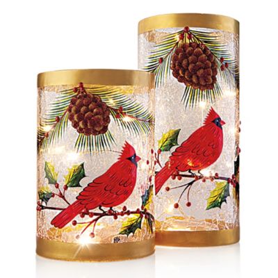 Home Essentials™ 2-Piece Hand-Painted Holiday Hurricanes 