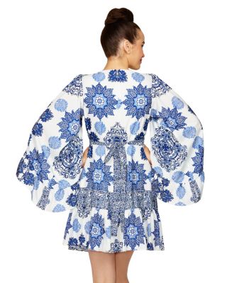 FESTIVAL GIRL BELL SLEEVE BOHO DRESS BLUE/WHITE