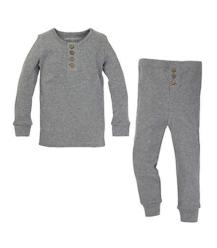 Baby Organic Cotton Henley Pajamas: Color - Heather Grey