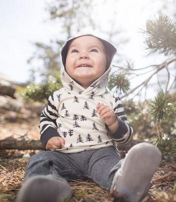 Baby Organic Cotton Trees and Stripes Hooded Tee