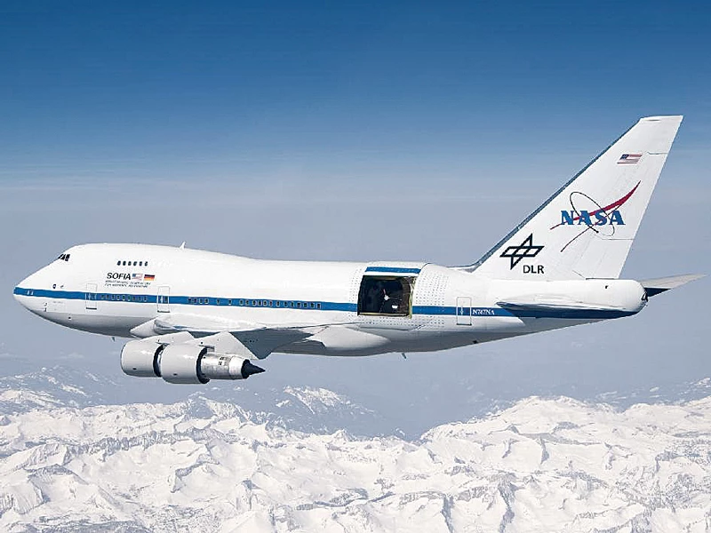 Photograph of NASA's airplane-based telescope, called SOFIA.
