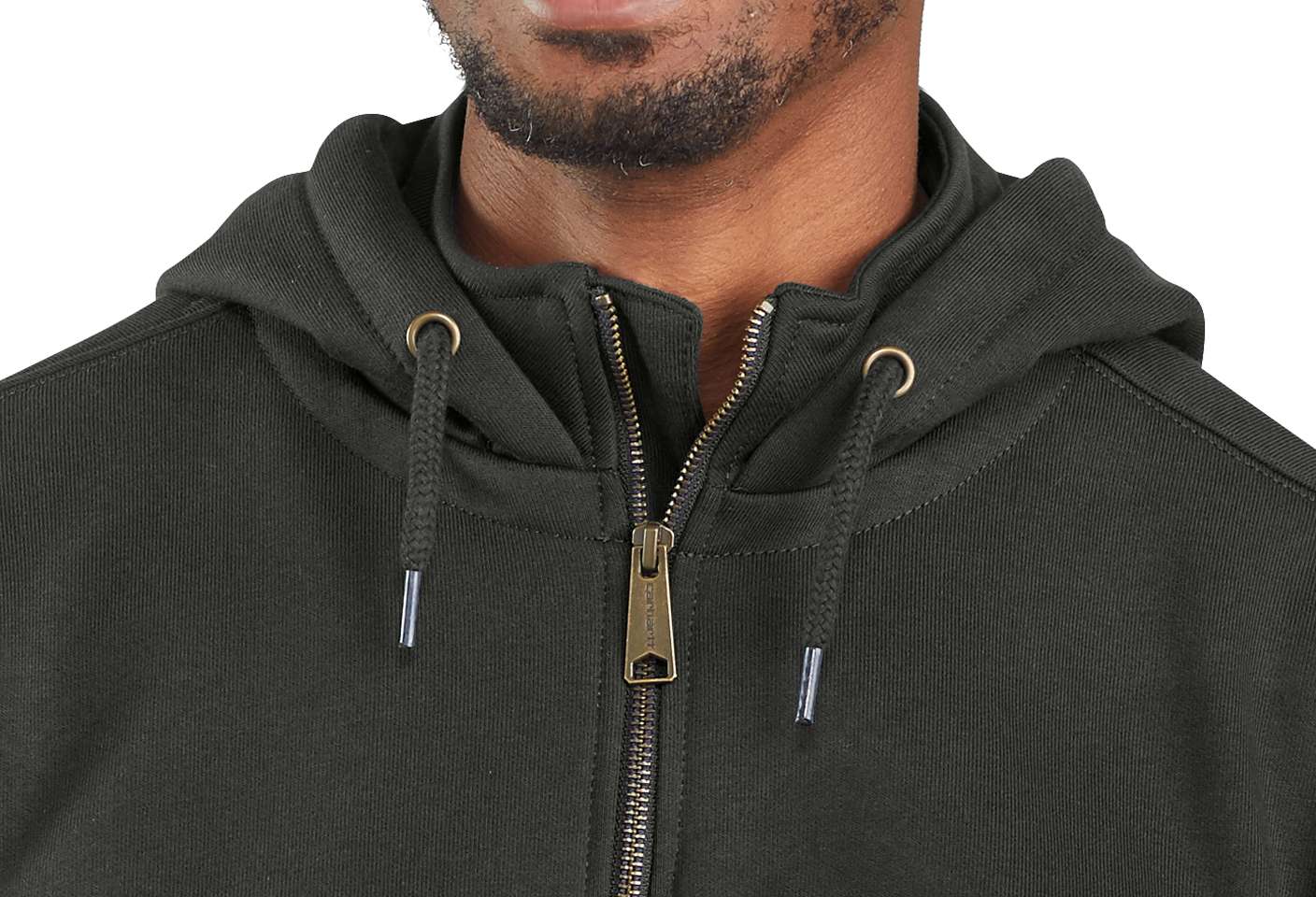 Mock neck collar with antique-finish brass zipper
