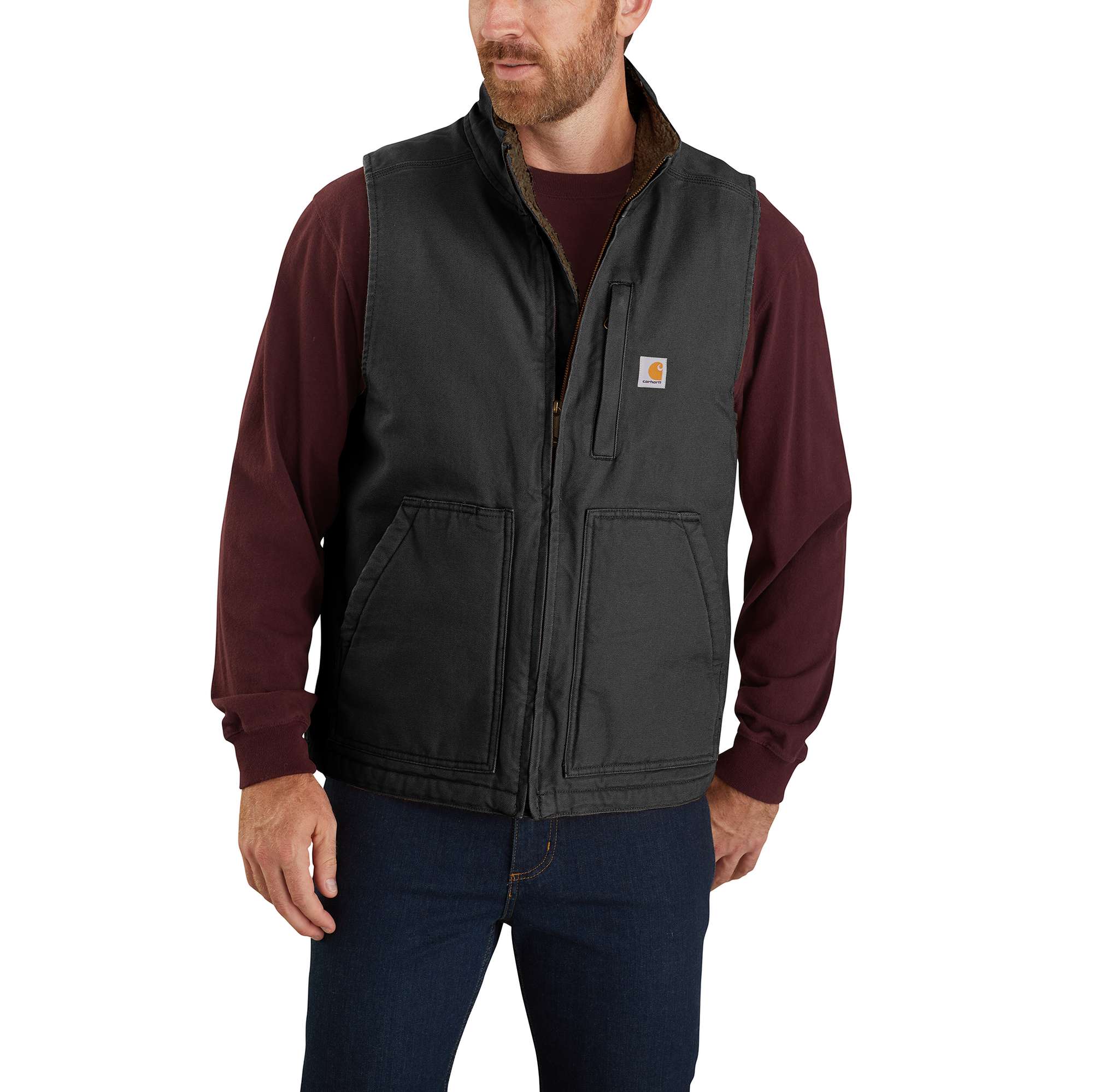 Carhartt Men's Medium Gravel Cotton Loose Fit Washed Duck Sherpa-Lined  Mock-Neck Vest 104277-GVL - The Home Depot