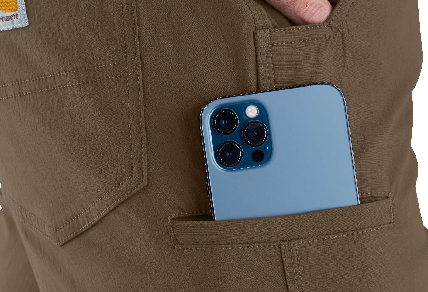 A left-leg cell phone pocket keeps your phone within easy reach.