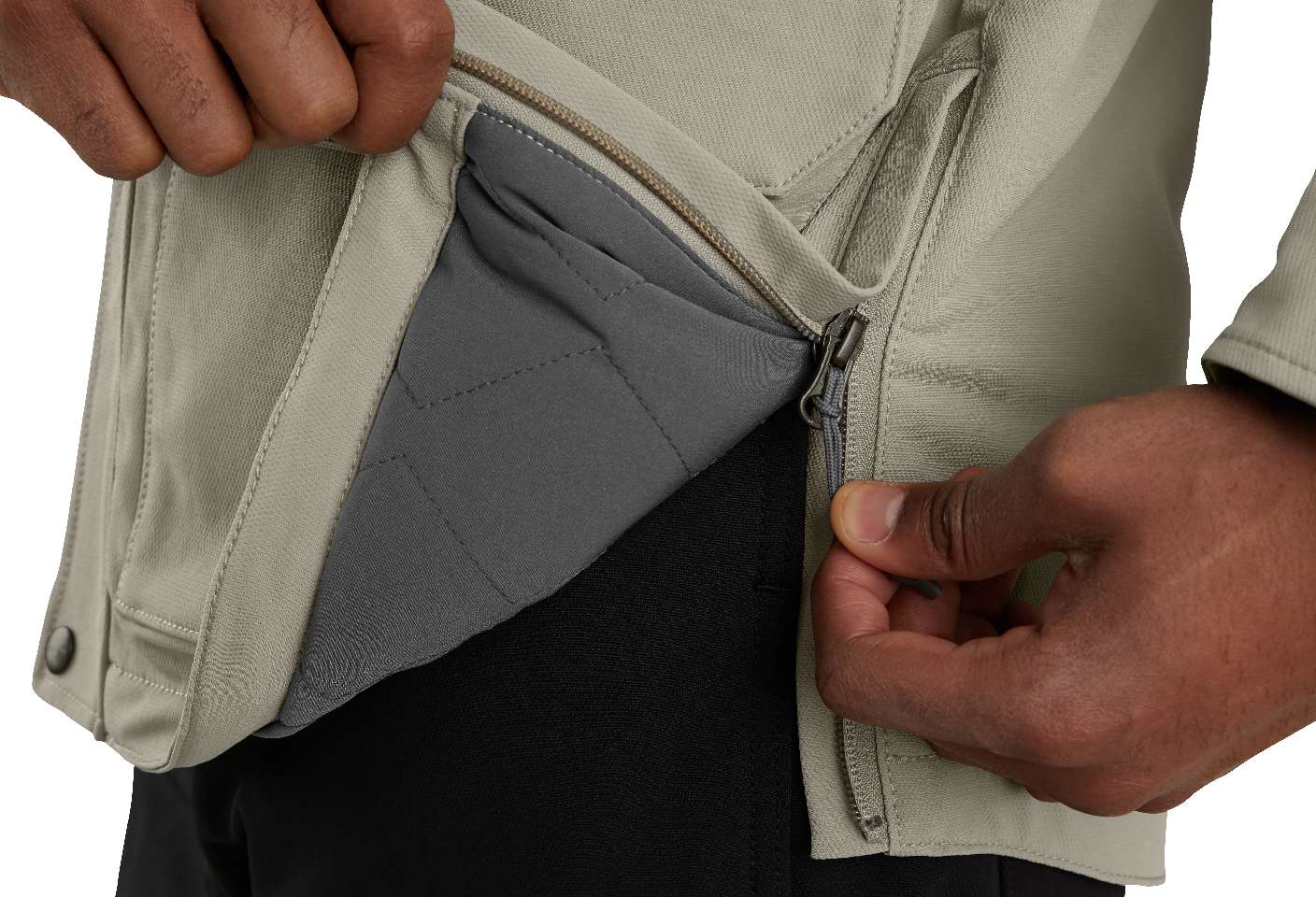 Side hem zippers allow more room to move when you need it