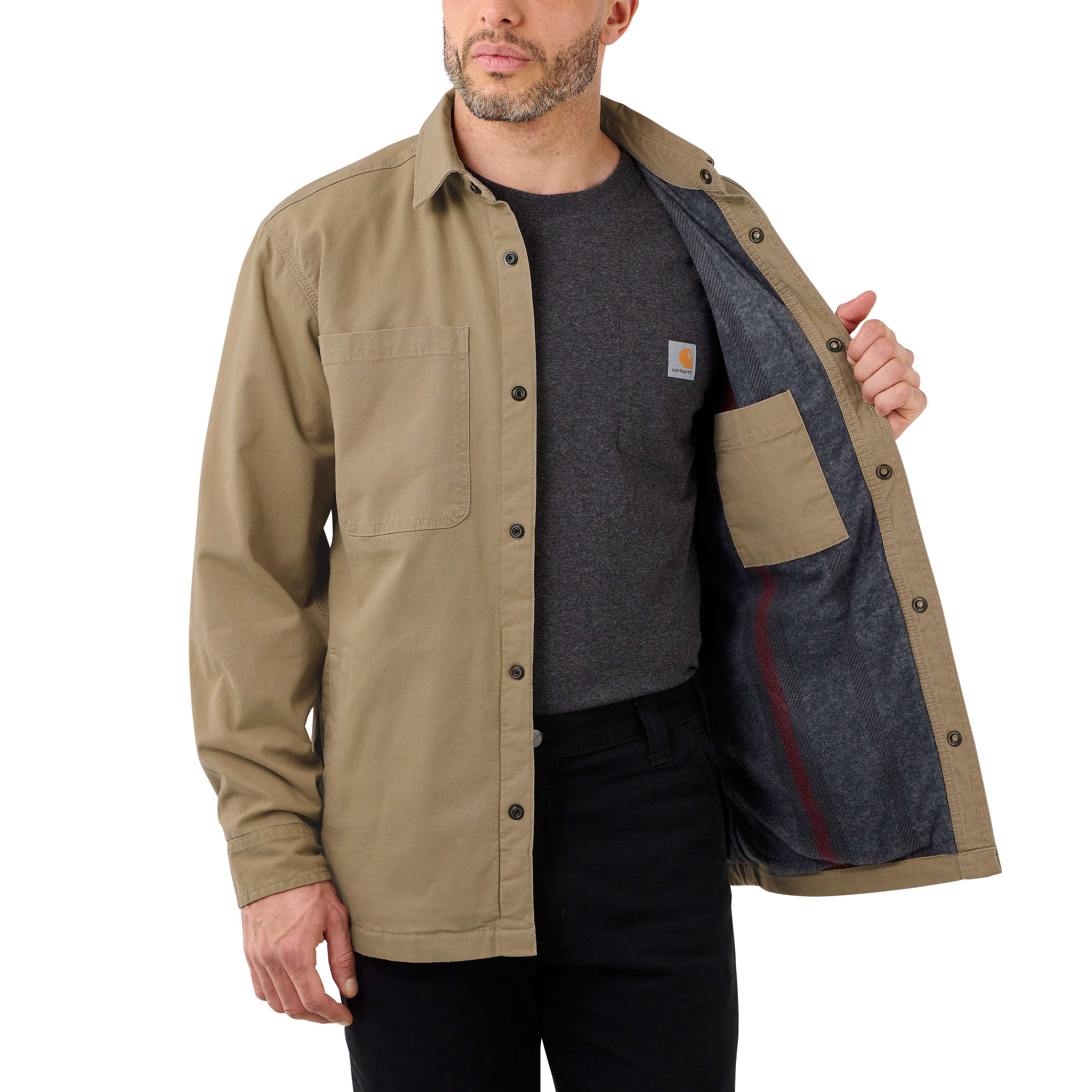 Rugged Flex® Relaxed Fit Canvas Fleece-Lined Snap-Front Shirt Jac