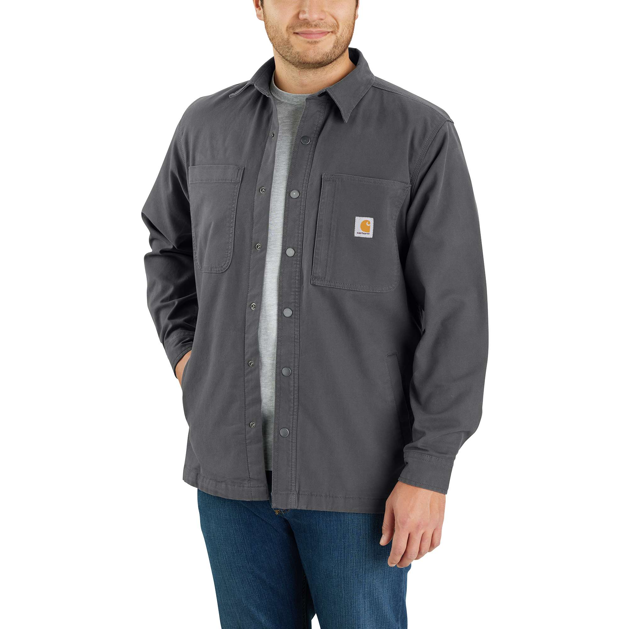 Carhartt 105532 029 2XL REG Men s Rugged Flex Relaxed Fit Canvas Fleece Lined Snap Front Shirt Jacket Shadow 2XL Regular Irby Utilities