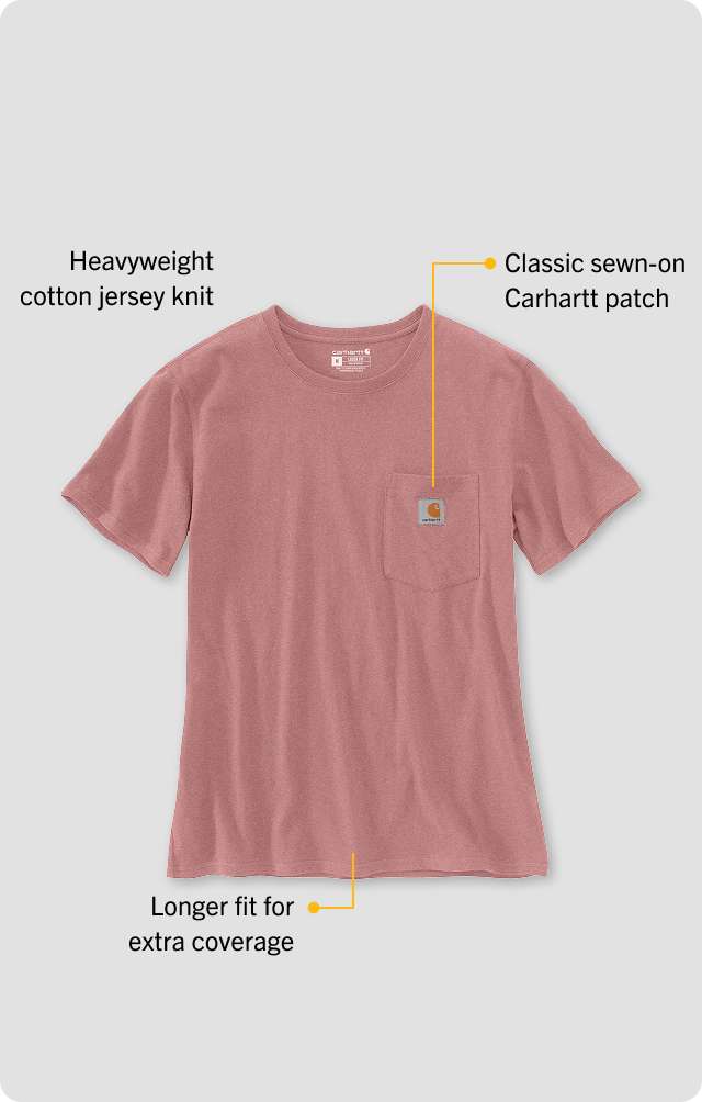 Women's Iconic K87, Heavyweight cotton jersey knit, Classic sewn-on Carhartt patch, Longer fit for extra coverage