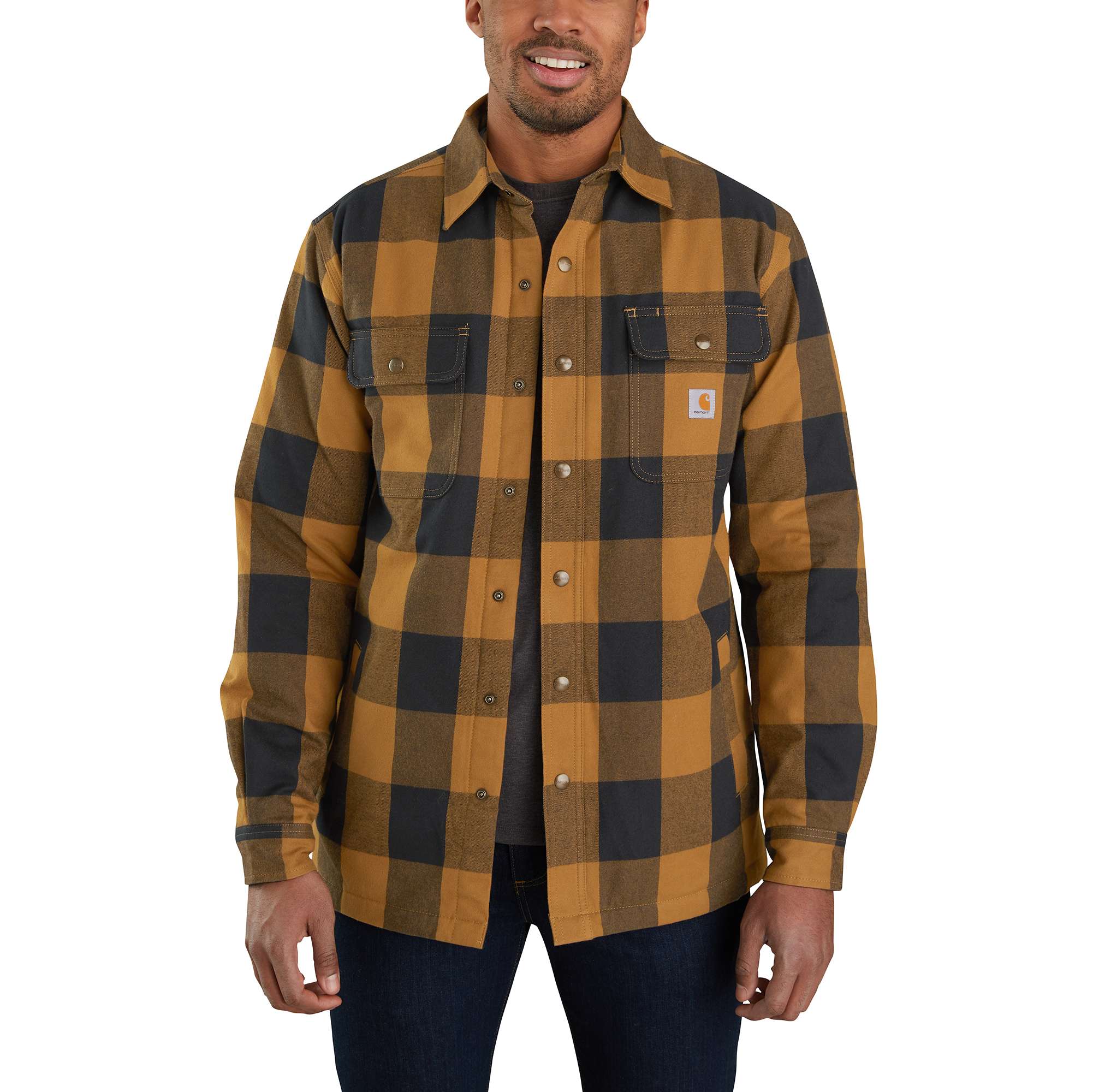 RUGGED FLEX™ RELAXED FIT CANVAS FLEECE-LINED SNAP-FRONT SHIRT JAC