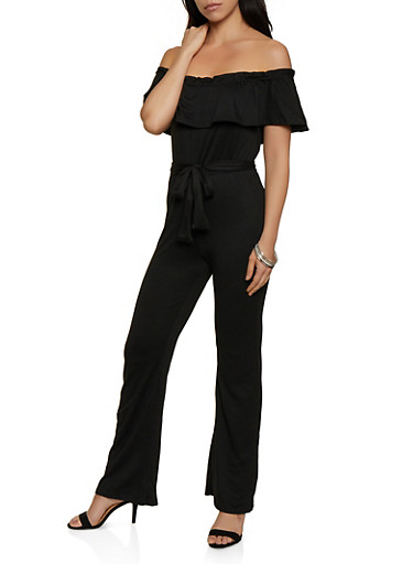 off the shoulder tie waist jumpsuit