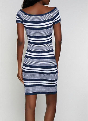 Striped Rib Knit Midi Bodycon Dress - Rainbow