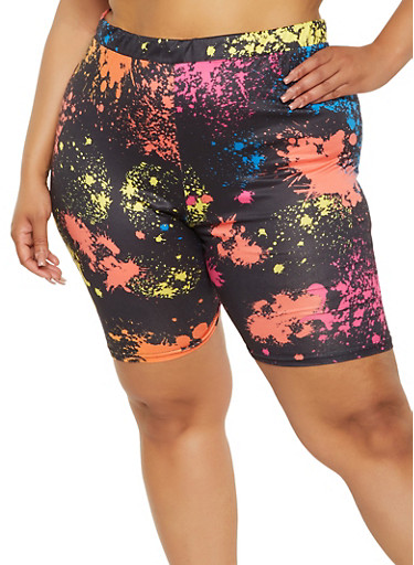 Plus Size Paint Splatter Biker Shorts - Rainbow