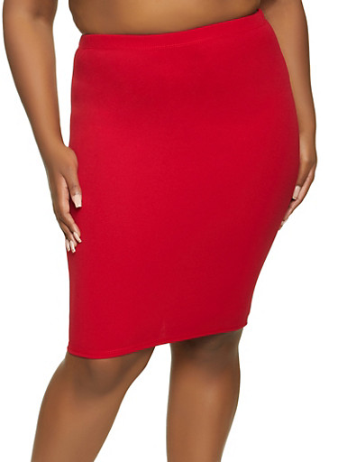 midi pencil skirt in red