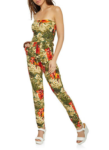 Floral Camo Tube Jumpsuit - Rainbow