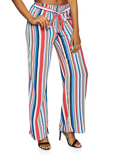 striped tie front pants