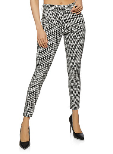 Geometric Patterned Skinny Dress Pants - Rainbow