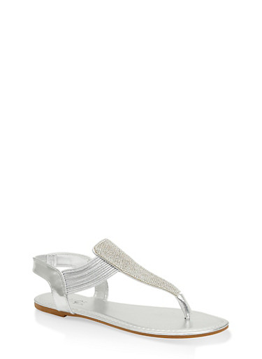 silver thong sandals with rhinestones