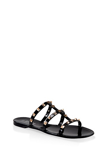 black studded slip on sandals