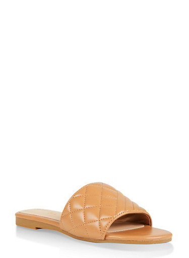 tan quilted slides