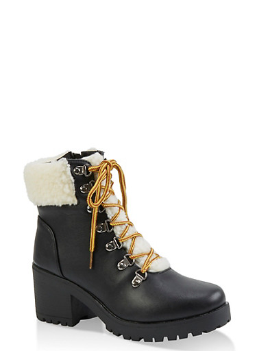 sherpa lace up fashion boots
