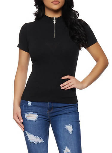 Zip Neck Short Sleeve Top