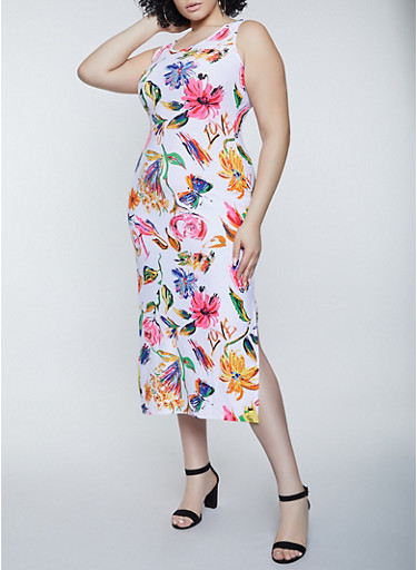 Plus Size Abstract Floral Tank Maxi Dress Rainbow The absolute largest selection of fashion clothing, wedding apparel and costumes with quality guaranteed. rainbow shops