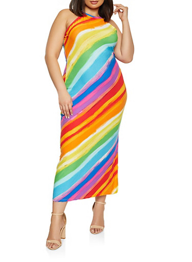 rainbow print maxi dress