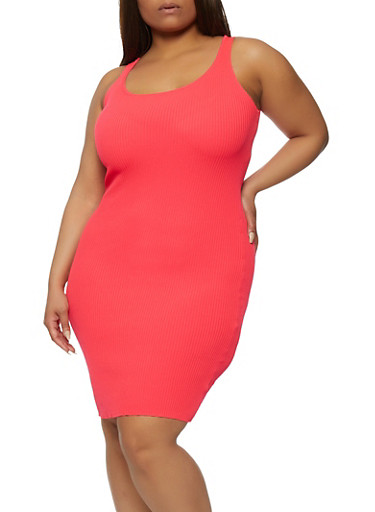 Plus Size Ribbed Knit Tank Bodycon Dress Rainbow