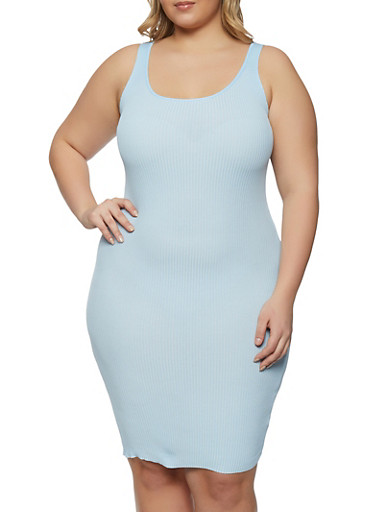 Plus Size Rib Knit Tank Bodycon Dress Rainbow