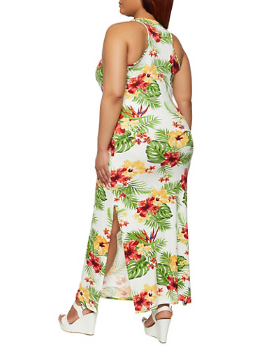 Plus Size Tropical Print Maxi Dress - Rainbow