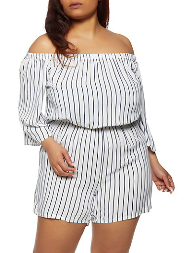 white off the shoulder romper plus size