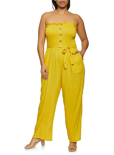smocked tube jumpsuit