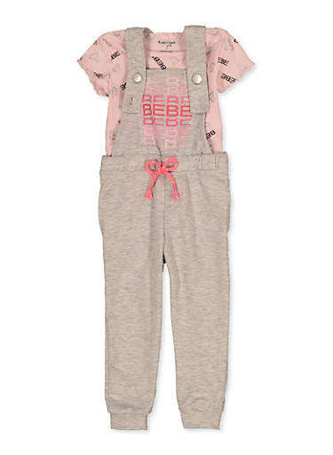 Toddler Girls Bebe Overalls And Ribbed Knit Tee
