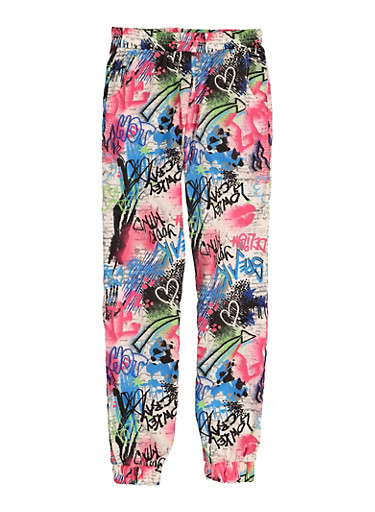white graffiti joggers