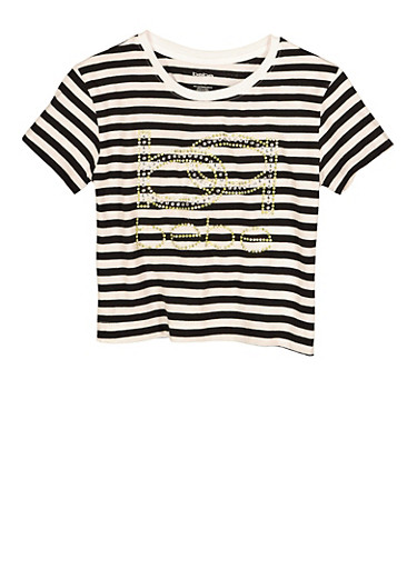 girls black and white striped t shirt