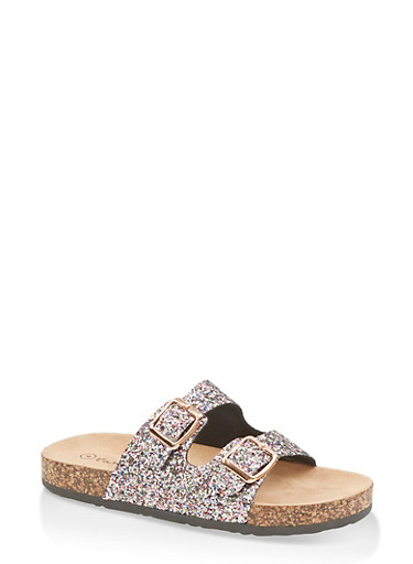 double buckle glitter sandals