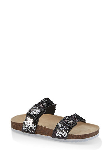 Girls Sequin Double Buckle Footbed Slides - Rainbow