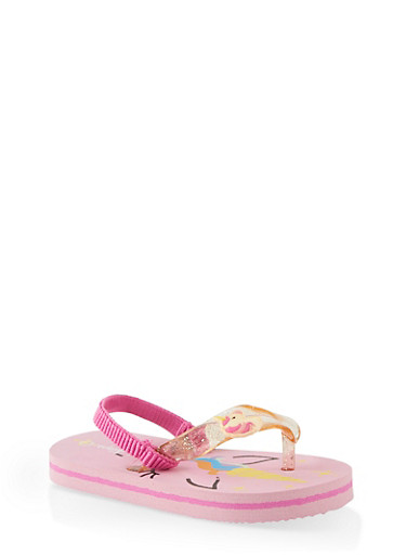 Little Girls Unicorn Glitter Flip Flop Sandals - Rainbow