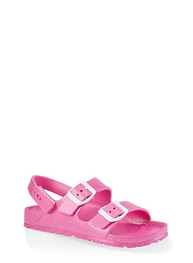 pink double buckle sandals