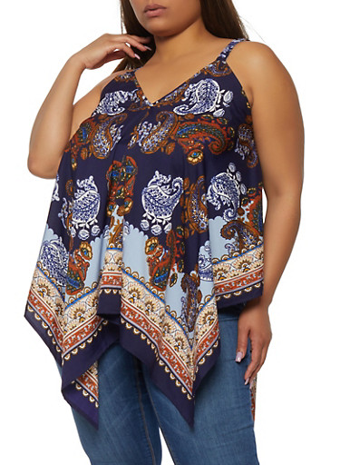 Plus Size Paisley Border Print Top Rainbow