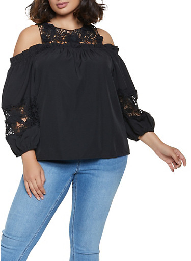 Black Cold Shoulder Top Plus Size